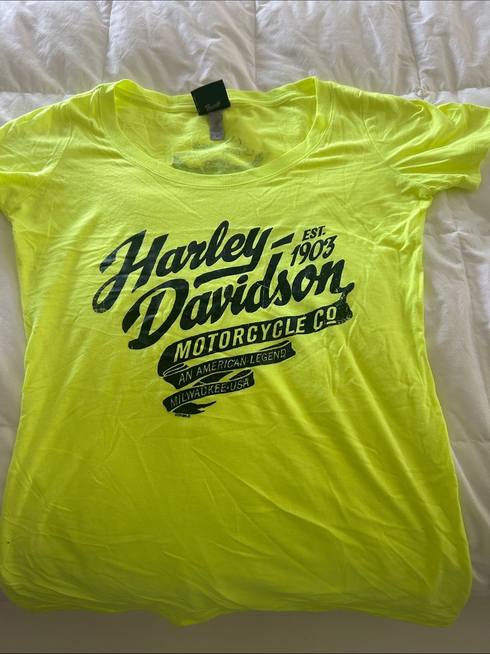 Harley-Davidson Neon Yellow Graphic Tee with Black Logo